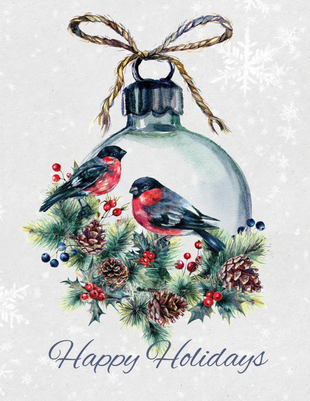 Bullfinch Ornament Happy Holidays